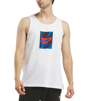 Reebok Men screen printed Sleeveless Graphic Tank Top Shirt Size L White Solid