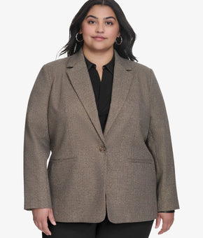 DKNY Plus Size Notched-Collar One-Button Blazer Brown Size 16W MSRP $179