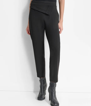 DKNY Women's Pyrn Foldover-Waist Ankle Pants Black Size 14 MSRP $99
