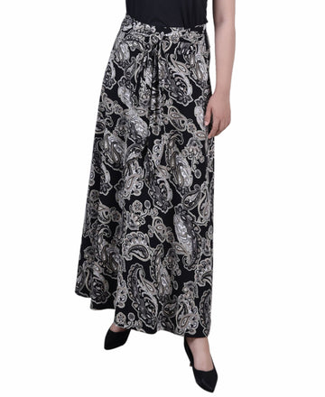 NY Collection Petite Printed Maxi Skirt Sash Waist Tie Onyx Paisley Size PL