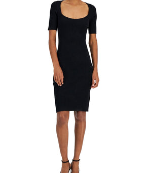 Boss Womens Ribbed Knit Bodycon Dress Black Size S MSRP $178