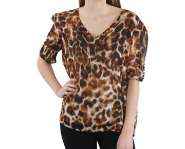 Calvin Klein Womens Animal-Print Short-Sleeve Size XL Brown Black Polyester