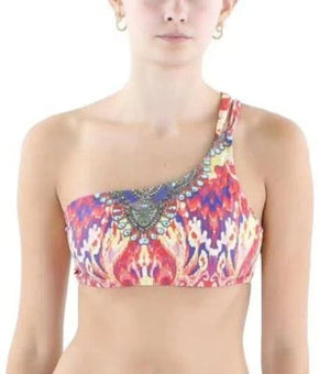 La Moda Womens 1PC Embellished Bikini TOP ONLY Swimsuit Red Yellow Size XL