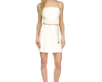 Michael Kors Women Bustier Sleeveless Belted Mini Dress Ivory Size L MSRP $175
