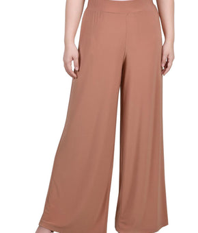 NY Collection Womens Petites Office Mid-Rise Palazzo Pants