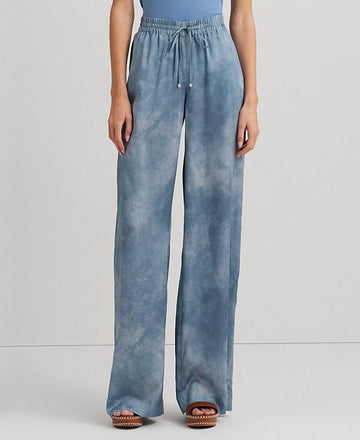 Lauren Ralph Lauren Womens Printed Charmeuse Wide Blue Size S MSRP $175