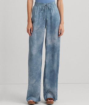 Lauren Ralph Lauren Womens Printed Charmeuse Wide Blue Size M MSRP $175