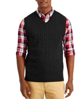 Club Room Men's Cable-Knit Sweater Vest Black Size L