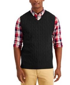 Club Room Men's Cable-Knit Sweater Vest Black Size L