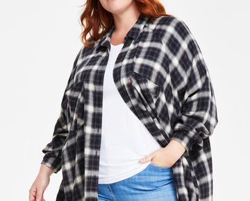 Levis Plus Size Harrison Butto Linda Plaid Caviar Black Plus Size 2X MSRP $70