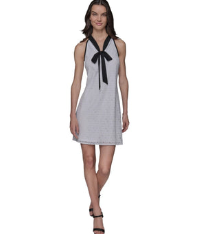 KARL LAGERFELD PARIS Women Geo-Lace Tie-Neck Shift Dress White Size 4 MSRP $158