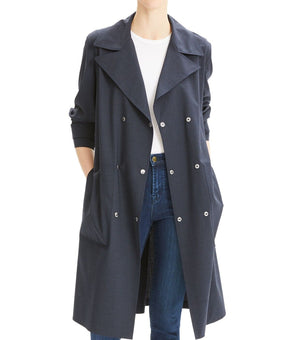 Theory Military-Style Trench Coat Core Navy Blue Size M MSRP $795