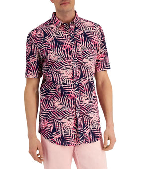 Club Room Shirt Mens Size M Multicolor Pink Navy Button-Up Linen Blend $50