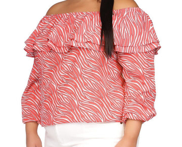 Michael Kors Women's Top Plus Size 2X Zebra-Print Ruffled Peasant Pink MSRP $88