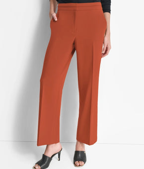 DKNY Women's Mid-Rise Wide-Leg Pleat-Front Pants Brick Brown Size 16 MSRP $99