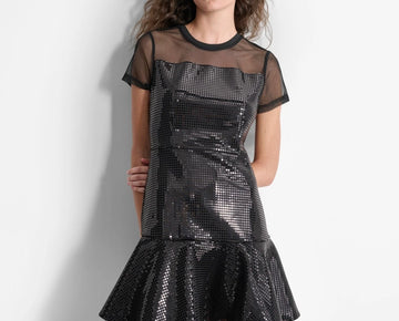 DKNY Women's Sequin Ruffled-Hem Mini Dress Black Size 16 MSRP $199