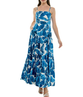 Taylor Women's Printed Tiered Maxi Dress Cotton Fit & flare Blue Size 4 $138