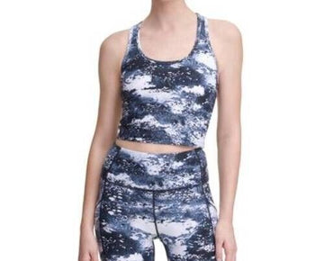 Calvin Klein Womens Printed Racerback Cropped Tank Top blue Size L MSRP $50
