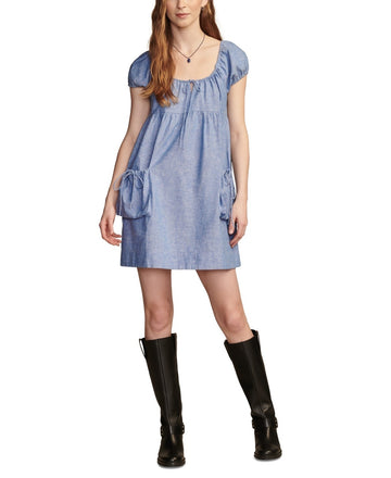 Lucky Brand Women's Market Puff-Sleeve Shift Dress Size XXL MSRP $99 Blue