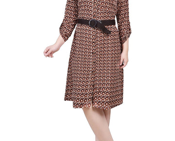 NY Collection Womens Petites Paisley Pocket Shirtdress Brown Size PM