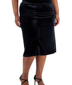Kasper Womens Plus Solid Velvet Midi Skirt Black Size 3X