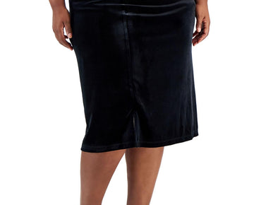 Kasper Womens Plus Solid Velvet Midi Skirt Black Size 3X