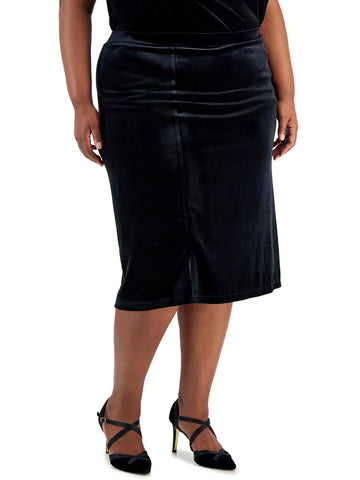 Kasper Womens Plus Solid Velvet Midi Skirt Black Size 3X