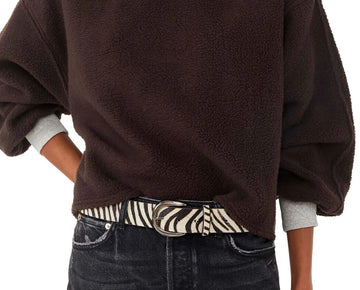 Free People Elk Mountain Funnel Neck Sweatshirt Sweater Brown Size XL MSRP $98