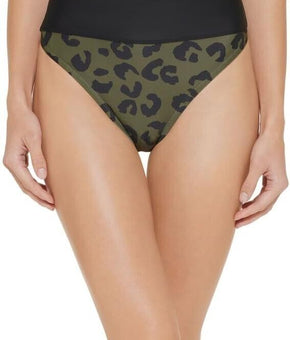 DKNY Women's Printed High-Waist Bikini Bottom Moss Green Size XL MSRP $58