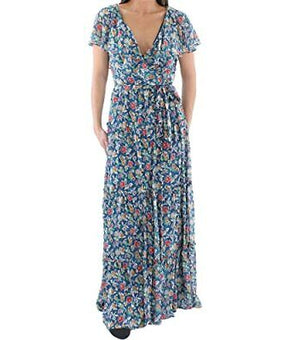Lauren Ralph Lauren Womens Floral Ruffled Maxi Dress Blue Size 10