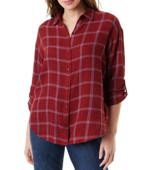 Gloria Vanderbilt Women's Amanda Roll-Tab-Sleeve Shirt Red Brick Size M