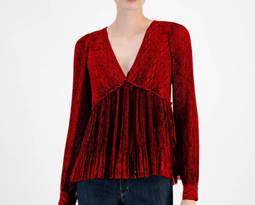 Michael Kors Women's Printed Pleated Top Red Size L MSRP $135