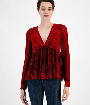Michael Kors Women's Printed Pleated Top Red Size L MSRP $135