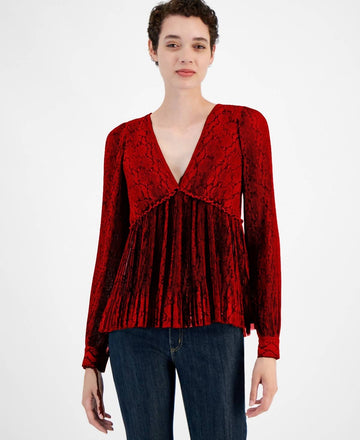 Michael Kors Women's Printed Pleated Top Red Size L MSRP $135
