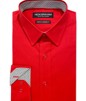 Nick Graham Men's Poplin Solid Dress Shirt Red Size 16/16.5x34/35 MSRP $70