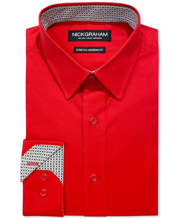 Nick Graham Men's Poplin Solid Dress Shirt Red Size 16/16.5x34/35 MSRP $70