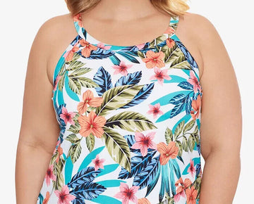SWIM SOLUTIONS Plus Size Montego Bay Underwire Tankini Top Blue White 24W