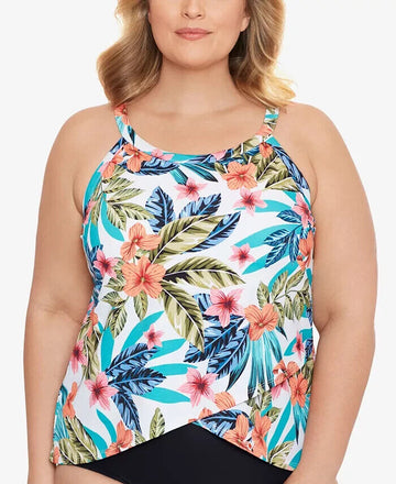 SWIM SOLUTIONS Plus Size Montego Bay Underwire Tankini Top Blue White 24W