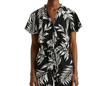 Lauren Ralph Lauren Palm-Print Crepe Jumpsuit Black Gray Size 2 MSRP $165