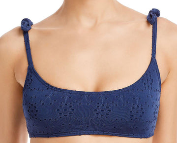 Aqua Swim Womens Eyelet Square Neck Bikini Swim Top Size M Blue