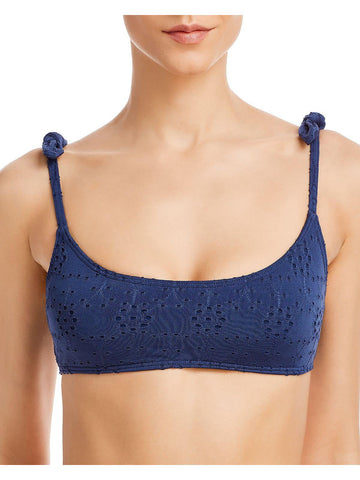 Aqua Swim Womens Eyelet Square Neck Bikini Swim Top Size M Blue