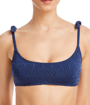 Aqua Swim Womens Eyelet Square Neck Bikini Swim Top Blue Size L