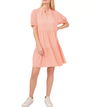 CeCe Women's Puff Sleeve V-Neck Baby Doll Dress Orange Size L MSRP $89