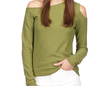 MICHAEL Michael Kors Petite Asymmetric Cold-Shoulder Top Size PS Olive Green $84