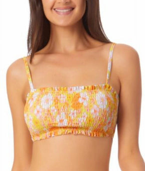 California Waves Women Smocked Bandeau Bikini Top ONLY Swimsuit Yellow Size XL