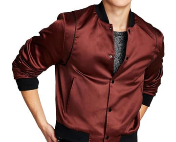 And Now This Mens Satin Dressy Bomber Jacket Red Size XXL