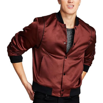 And Now This Mens Satin Dressy Bomber Jacket Red Size XXL