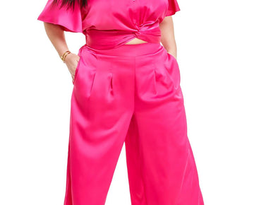 Nina Parker Women Plus High Rise Solid Wide Leg Pants Plus Size 3X Pink MSRP $89