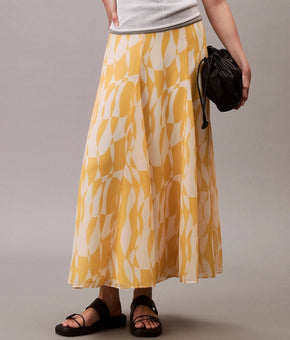 Calvin Klein Women polyester Chiffon Side zip Midi Skirt Yellow Size 14 $109