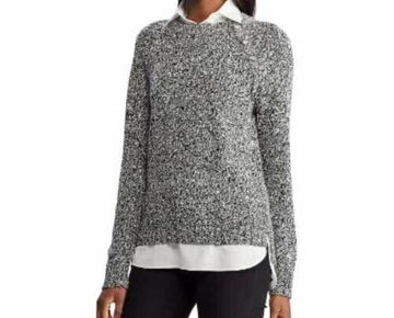 Lauren Ralph Lauren Womens Layered Cotton-Blend Sweater Black/Cream Size M